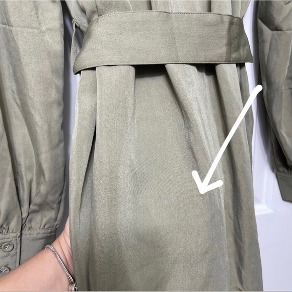 PAIGE Olive Green Utility Belted Mini Shirt Dress Cotton Twill Long Sleeve S - Picture 12 of 13